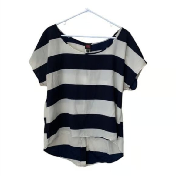 2B BEBE Black White Stripe Blouse Size XL EUC #M-017 - Picture 1 of 6